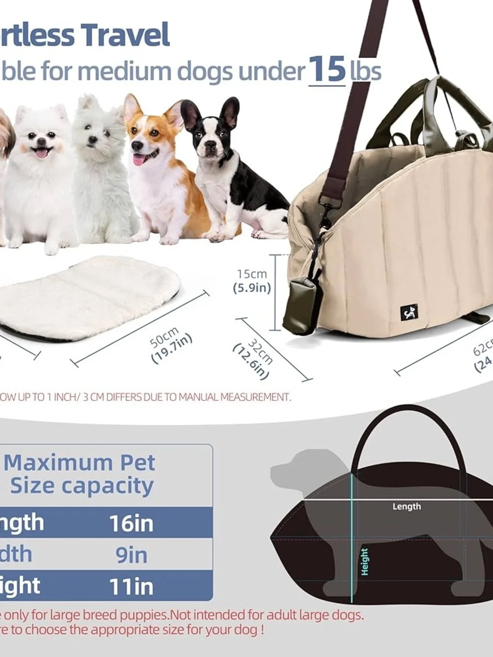 Pet Carrier Front-Load Dog Sling - Cream